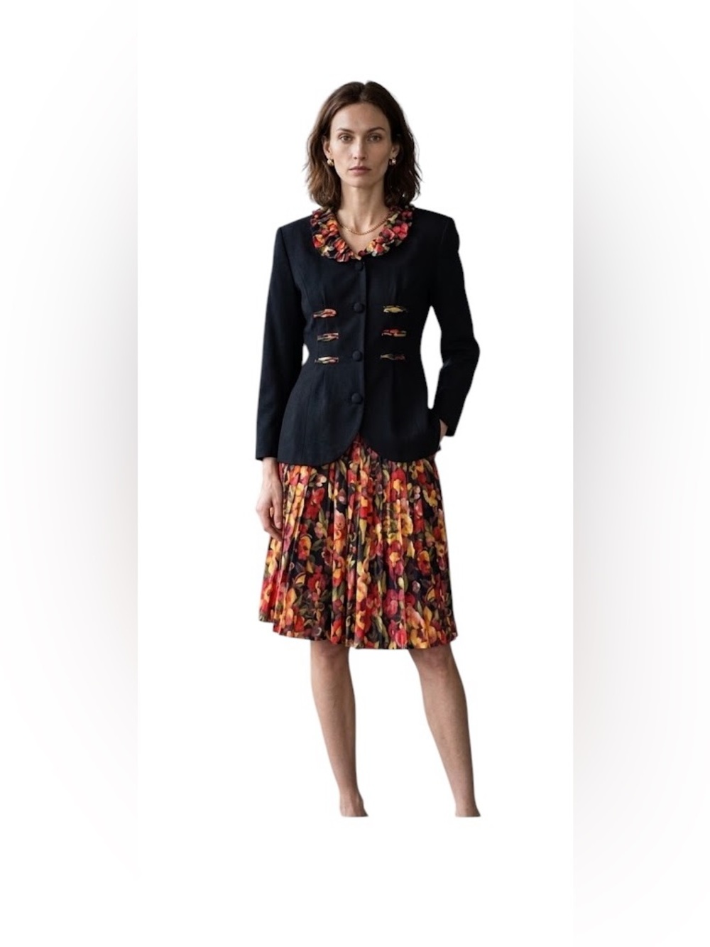 Vintage 90’s Black Blazer and Floral Skirt Set
